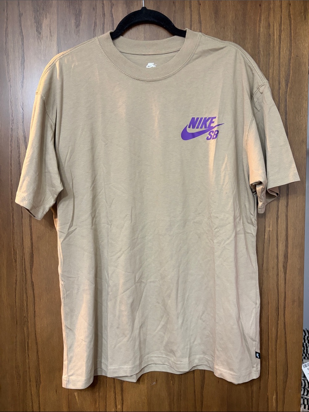 Nike SB Tan Short Sleeve Tee with Purple Logo